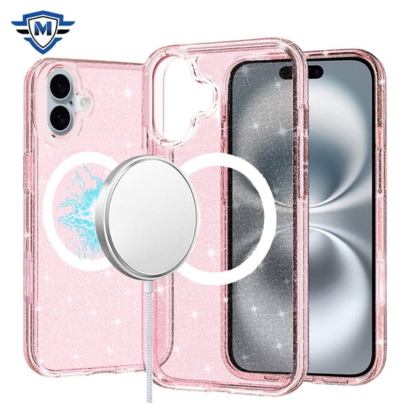 For Apple iPhone 16 Plus (6.7") Premium Glitter Shiny Sparkle Bling [MagSafe Compatible] TPU Rubber Hard PC Back Hybrid Cover ,Xpm Phone Case [ Pink ]