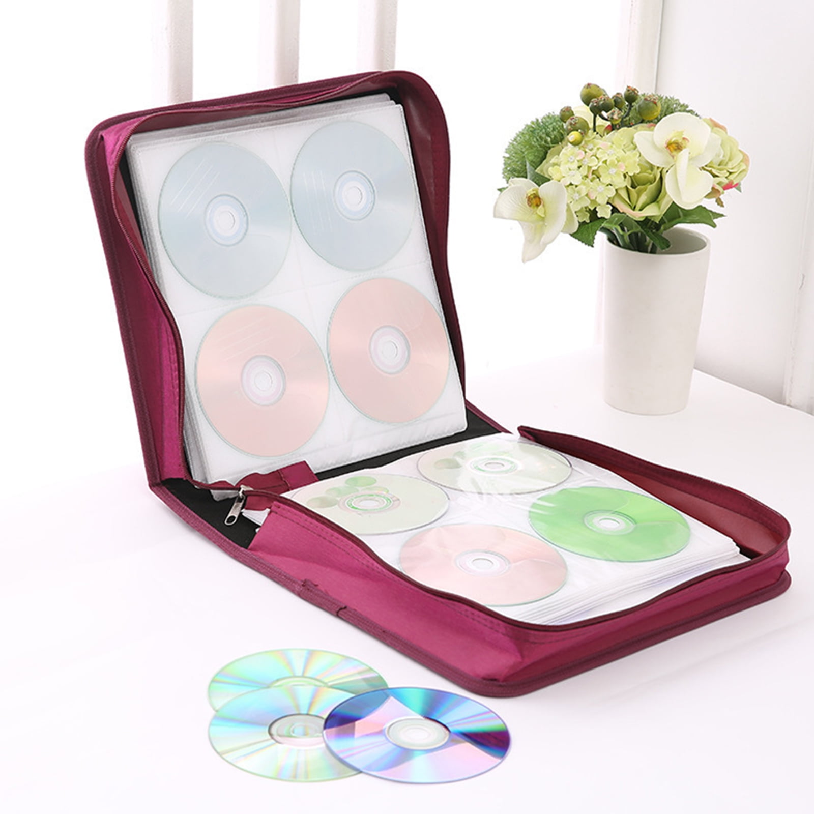 Disc Storage Box Carrying Case with Handle Stackable VCD Holder Organization for Disc Albums Books Holds 256/384 Discs