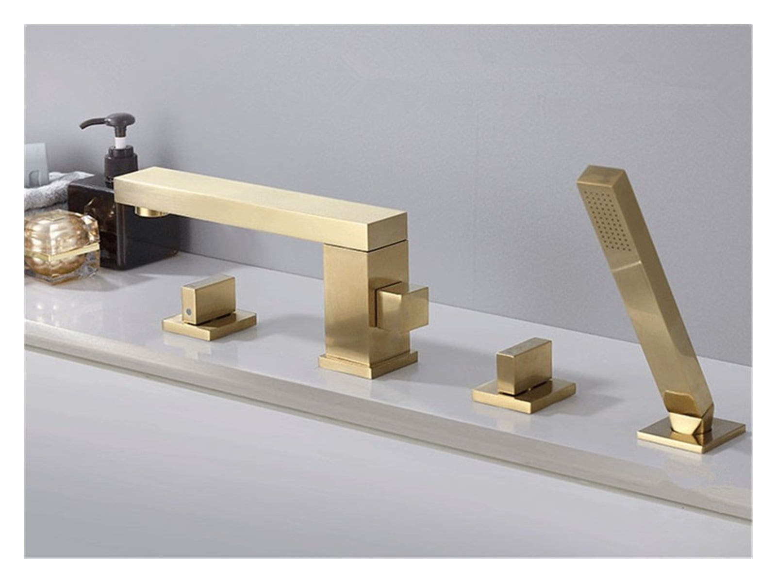 Bathtub Faucet Widespread Tub Sink Mixer Tap Brushed Gold/black Brass Bathroom Bath Shower Faucet with Hand shower Head ,Easy to Use