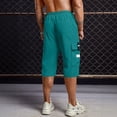 thumbnail image 4 of Domuza Men's Cargo Shorts Drawstring Stretch Waist Casual Running Shorts Multi Pockets Below Knee Breathable Athletic Short Cyan L, 4 of 5
