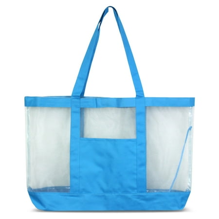 Zodaca Women Large Oversize Mesh See Through Tote Carry Bag Handbag for Beach Camping Grocery Shopping - Blue