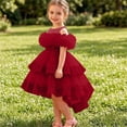 thumbnail image 7 of Flower Girls Dress Tulle Spaghetti Strap Pearl Belt Ruffle Hem Xmas Party Formal Red 3-4Years, 7 of 7