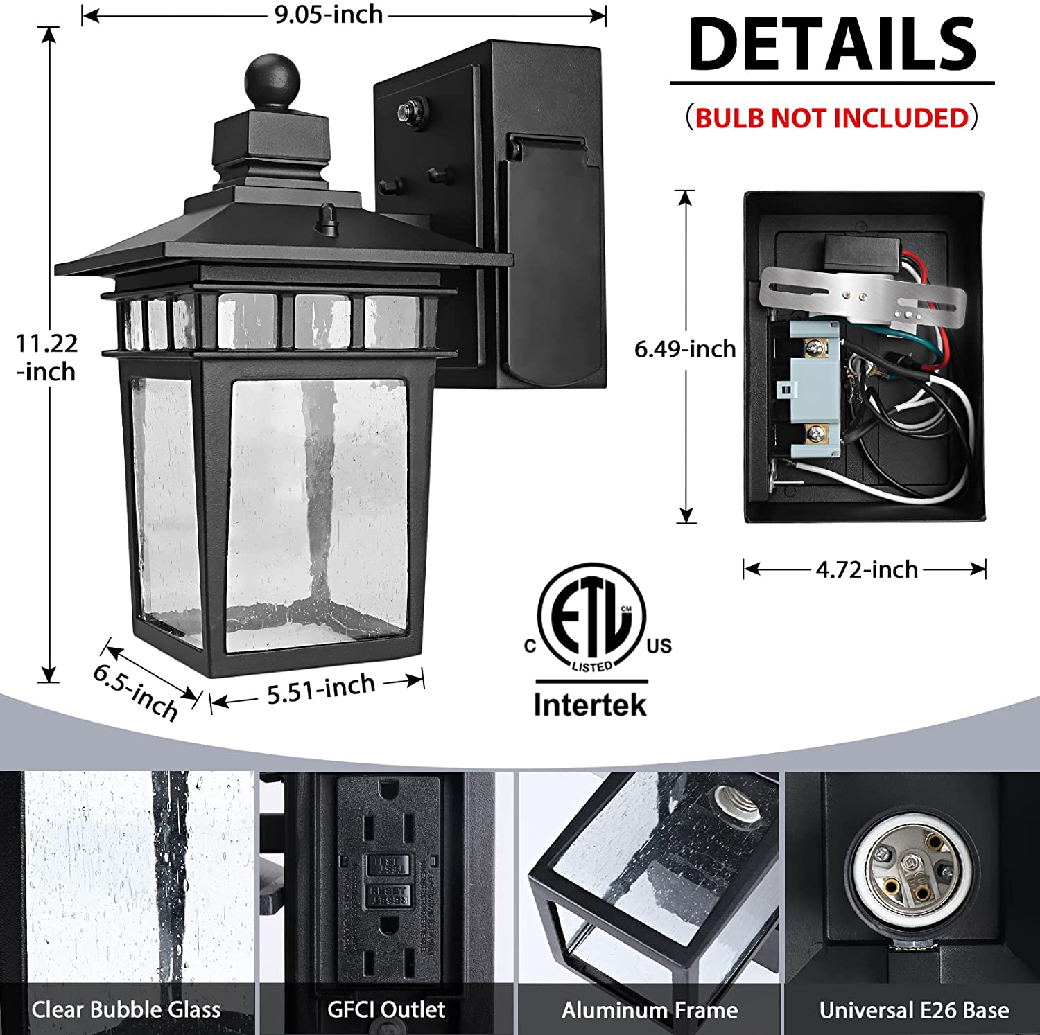Dusk to Dawn Outdoor Lights Exterior Porch Lights with GFCI Outlet Sensor Outdoor  Wall Light Fixture Wall Mount,Anti-rust Wall Lantern,Waterproof Wall Sconce,Outside  Lights for House Garage Front Door