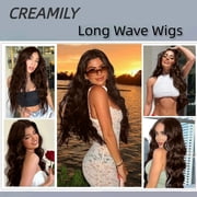 Creamily 26 Inch Brown Wigs for Women V Part Body Wave Wigs Synthetic Curly Wig Long Brown Wigs Cap