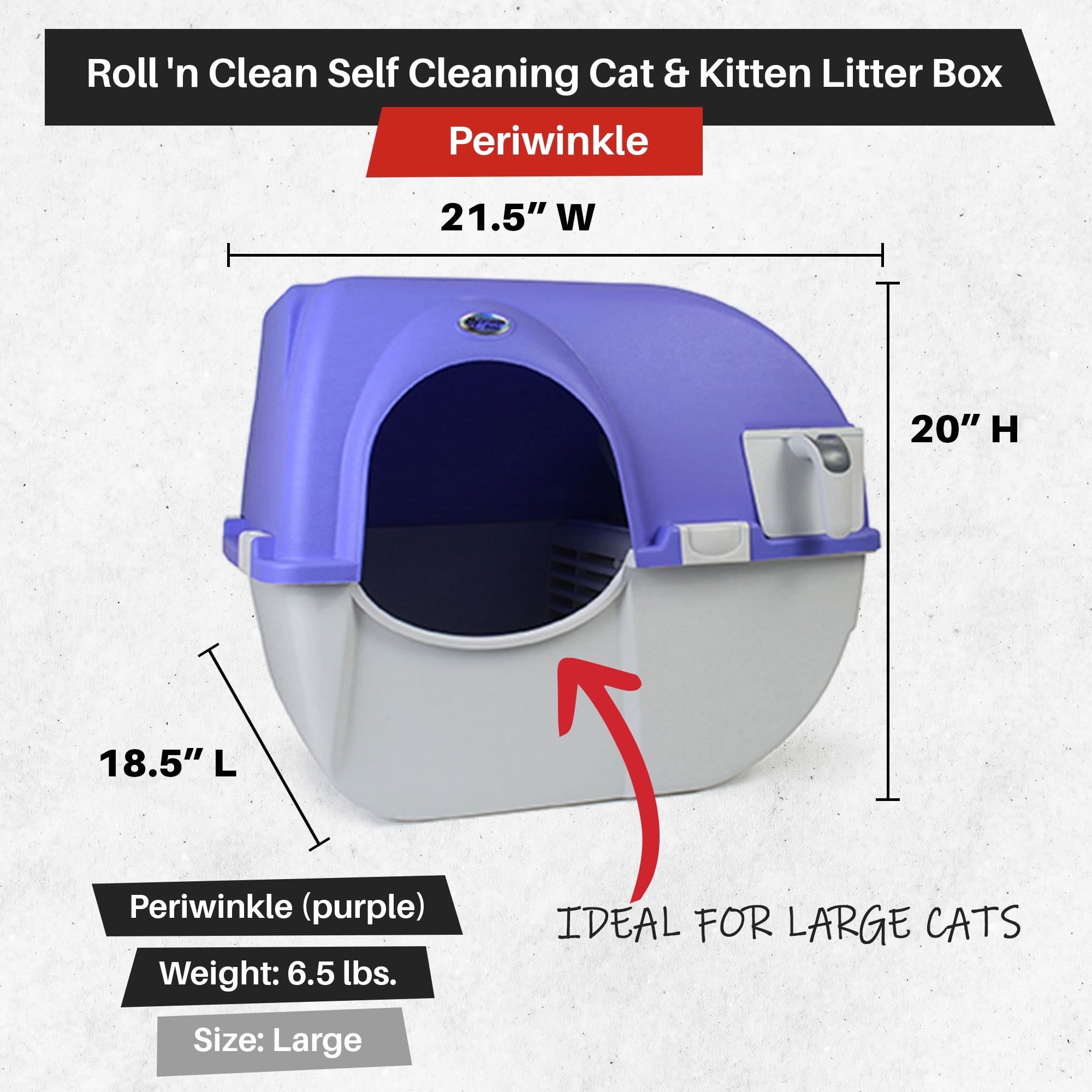 Omega Paw Roll 'n Clean Plastic Indoor Outdoor Automatic Self Cleaning Litter Box, Generation 5 Large Periwinkle