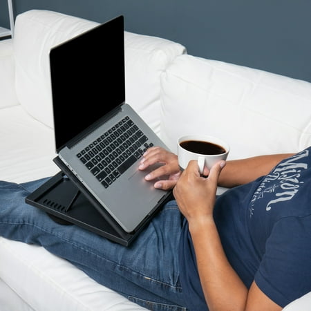 Mind Reader - Lap Desk Laptop Stand, Bed Tray, Collapsible, Cushion, Portable, Dorm, Plastic, 14.75"L x 11"W x 7.3"H - Black