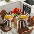 thumbnail image 2 of Mid-Century Modern Round Fitted Table Cover Geometric Abstract Brick Red Waterproof Table Cloth with Elastic Edge Wipeable Tablecloth for Picnic Camping Party Fits 55"-60" Diameter, 2 of 8