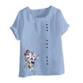 thumbnail image 4 of Blouses pour Femmes, Haut Décontracté en Lin Imprimé à Manches Courtes avec Boutons, 4 of 4
