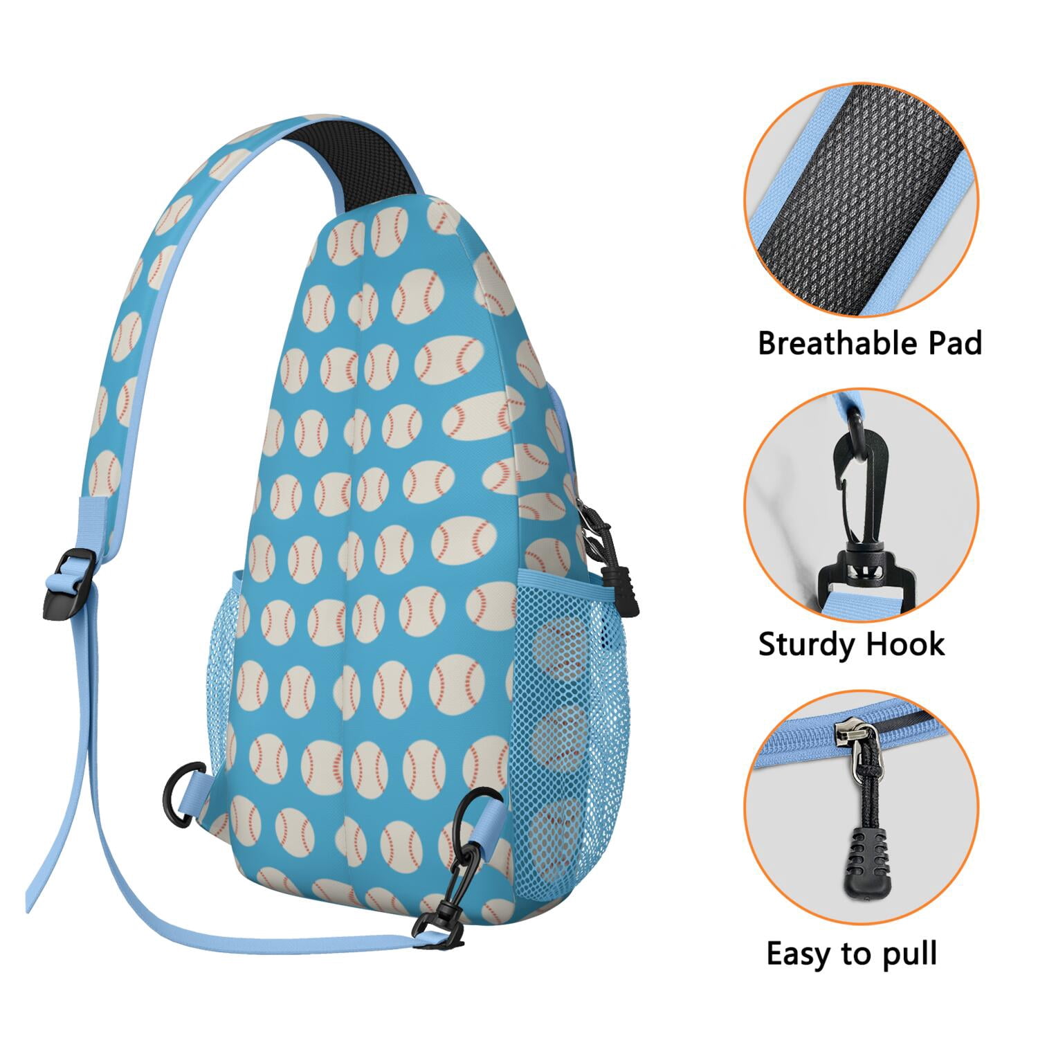 Teen Sports Sling Bag Shoulder Backpack with Softball Print, Mesh Sides Perfect Gift for Boys, Young Players