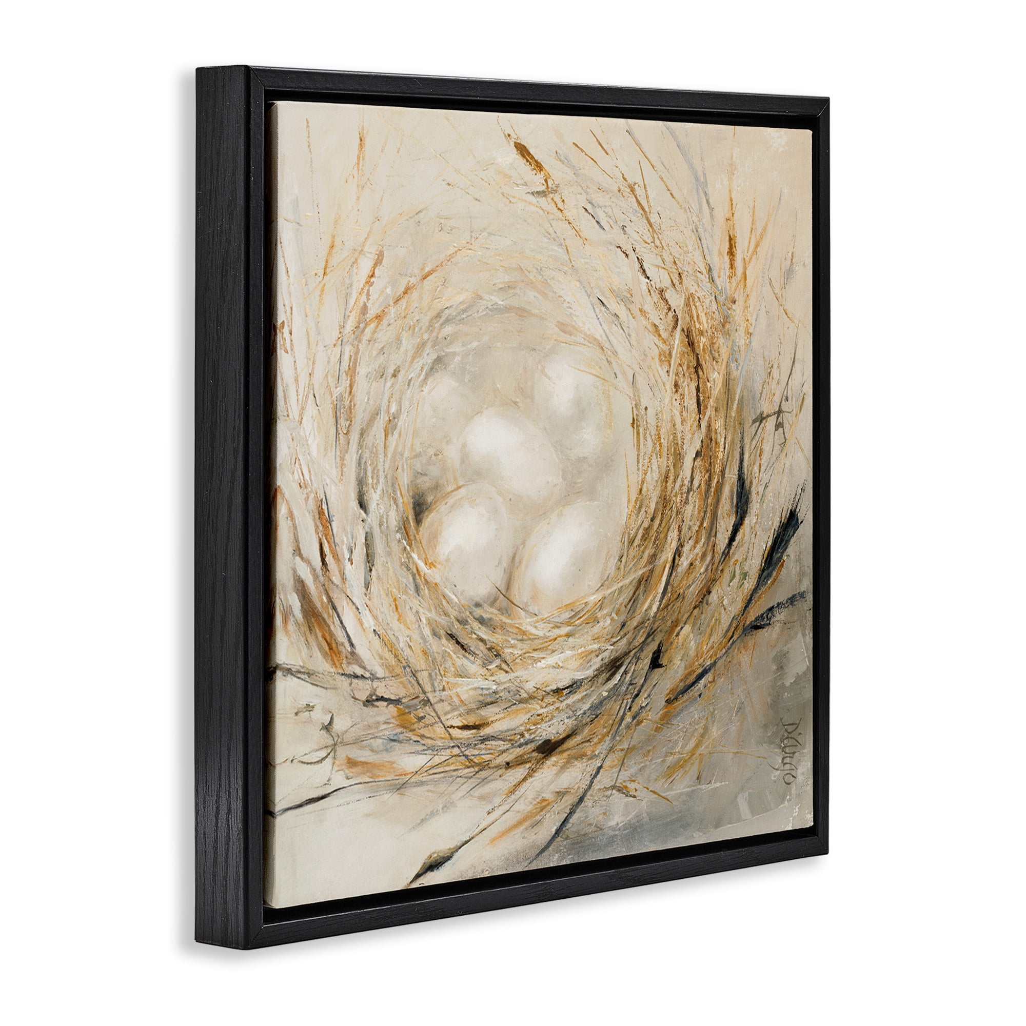 Stupell Industries Abstract Bird Egg Nest Animals & Insects Painting Black Floater Framed Canvas Art Print Wall Art, 18 x 18