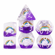 Polyhedral DND Dice Set, Transparent Purple Resin RPG Dice with Rainbow Cloud Insert and White Numbers, Dice for Dungeons and Dragons Tabletop Games