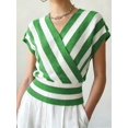 thumbnail image 4 of Women Tops Cap Sleeve Dressy Casual V Neck Stripe Shirts Summer Business Work Blouses Outfits Green S, 4 of 9