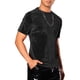 thumbnail image 4 of Camisetas de terciopelo INSPIRE CHIC para hombres, camiseta de cuello redondo de manga corta, camisetas de disco de terciopelo, S negro, 4 of 5