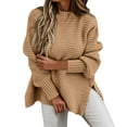 thumbnail image 3 of Oversized Sweaters for Women Turtleneck Elegant Warm Solid Color Coarse Knit Side Slit Loose Sweater Fall Fashion 2023 Khaki, 3 of 8