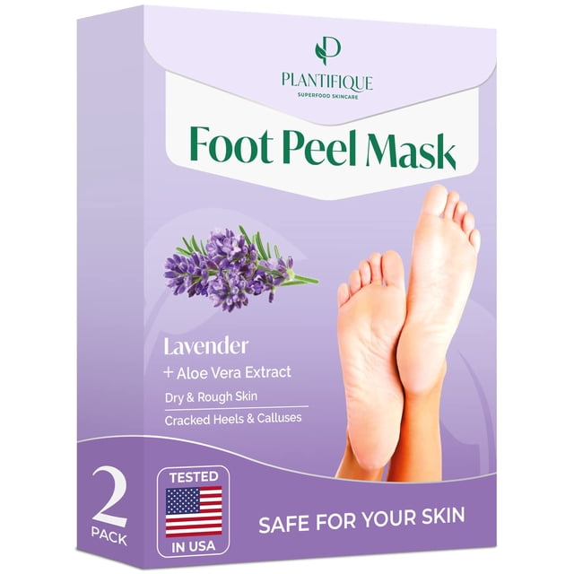 Mascarilla exfoliante para pies PLANTIFIQUE, paquete de 2, repara los talones, lavanda