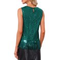 thumbnail image 3 of INSPIRE CHIC Halloween Party Tops for Women's Sequin Fringe Trim Sleeveless Round Neck Sparkly Tees S Dark Green, 3 of 6