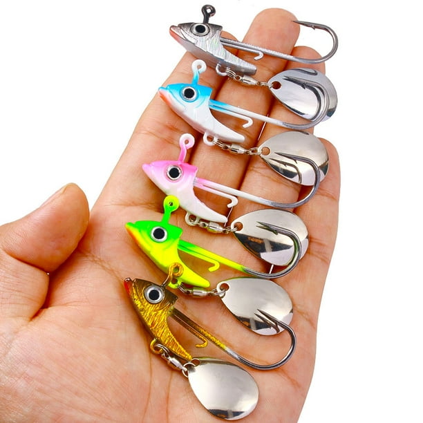 5 PCs Jig Heads Swimbait Underspin Jig Heads Hooks With Spinner Blade For  Bass Trout Salmon Saltwater Freshwater 
