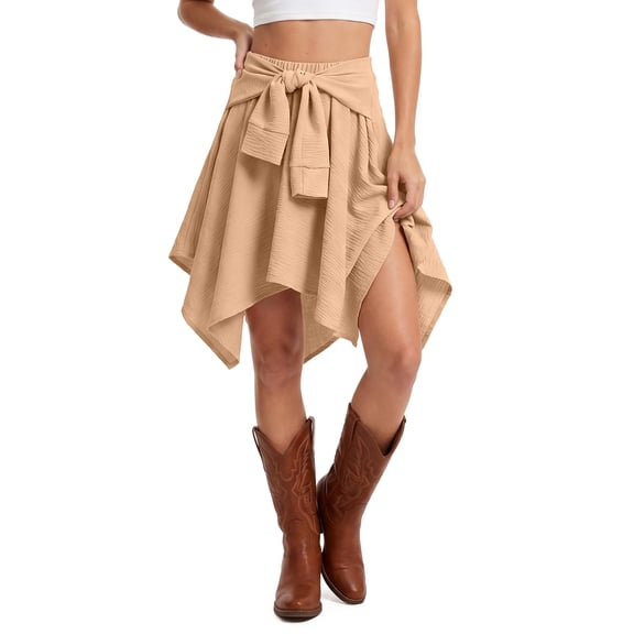 Airmenty Summer Skirts for Women High Waist Skirt Asymmetrical Tie Skirt for Country Concert Outfits Music Festival Flowy Skirt S-2XL