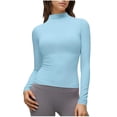 thumbnail image 2 of Trgacdwlo Womens Tops Mock Neck Long Sleeve Slim Fit Turtleneck Basic Layering Tops Soft Lightweight Stretch Womens Shirts Blue XXL, 2 of 7