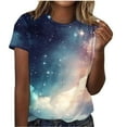 thumbnail image 2 of DailyTrove Womens Dark Blue Galaxy Print Short Sleeve T-Shirt - Loose Fit Casual Daily Wear,Navy,S, 2 of 6