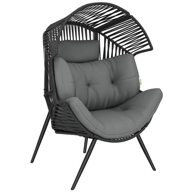 Outsunny Wicker Egg Chair, Indoor Outdoor Rattan Lounge Chair with Cushion