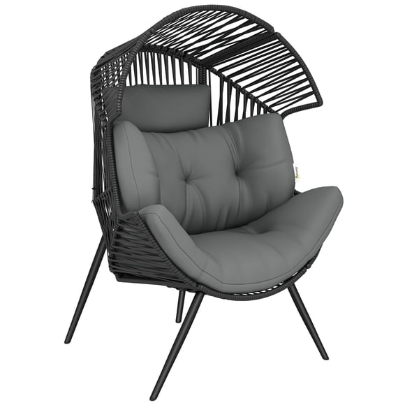 Outsunny Wicker Egg Chair, Indoor Outdoor Rattan Lounge Chair with Cushion