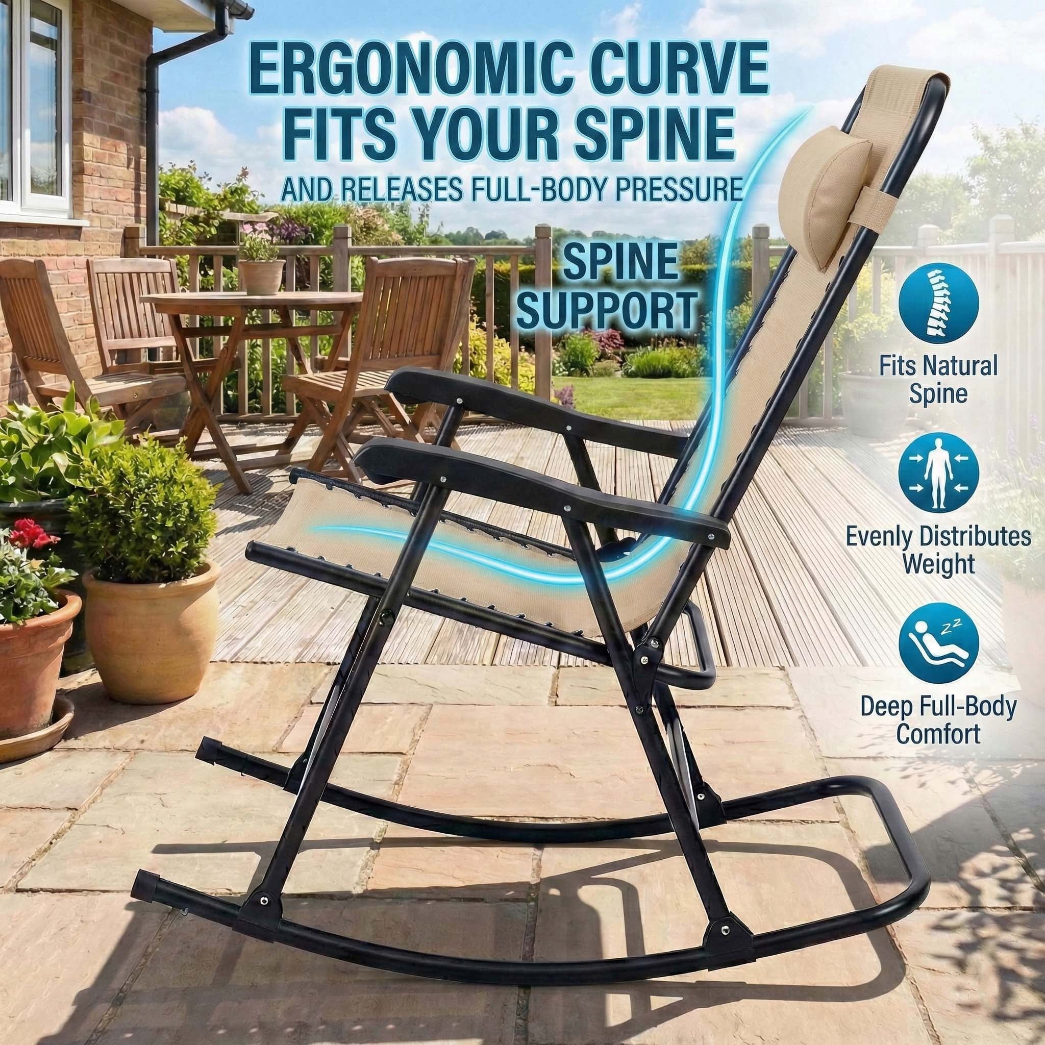 Leumius Set of 2 Outdoor Rocking Chairs, All-Weather Patio Rockers with High Back,Folding Leisure Rocking Chair for Lawn,Porch,khaki
