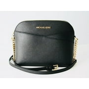 Michael Kors Jet Set Travel Medium Leather X Cross Dome Crossbody Handbag (Black Solid/Gold)