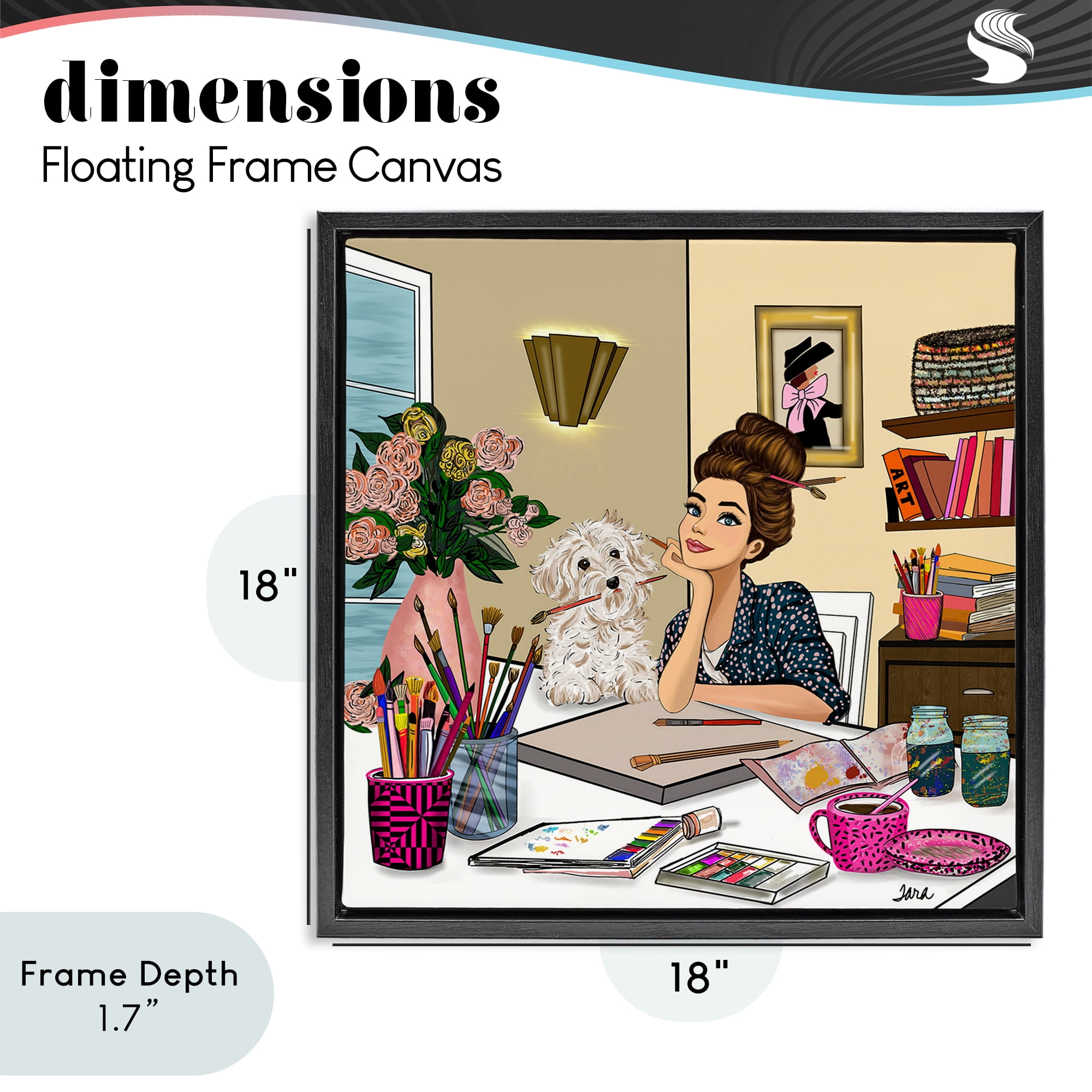 Stupell Industries Creative Art Girl at Desk Black Framed Floater Canvas Wall Art, design by Tara Boone