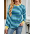 thumbnail image 3 of Womens Tunic Tops Long Sleeve Striped Shirts Crewneck Tops Green XXL, 3 of 7