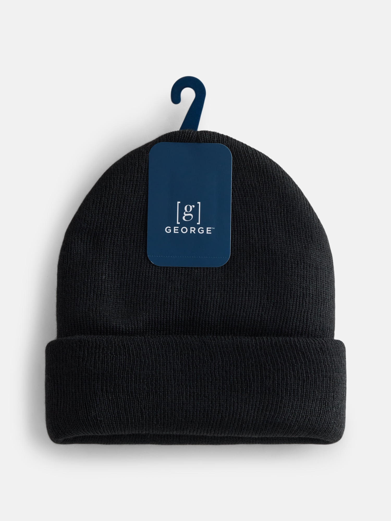 George Men's Knit Cuffed Beanie Hat, Black