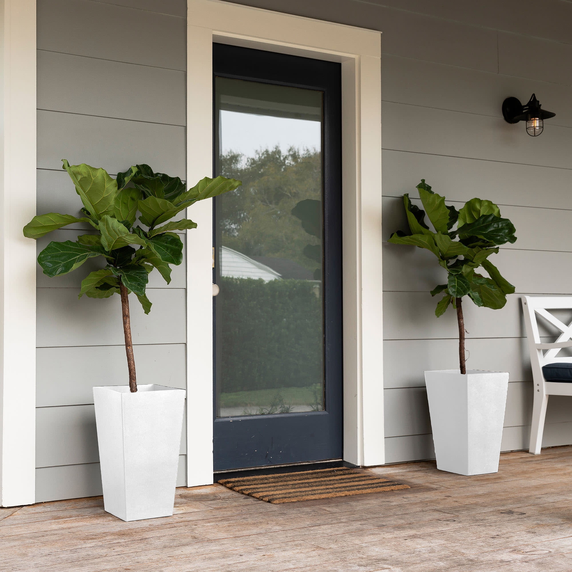 Bloem Finley 20" Tall Square White Plastic Resin Planter with Drainage Holes for Indoor and Outdoor Gardening