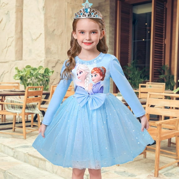 Girl Elsa Long Sleeve Princess Dress Costume for Birthday Party Halloween Cosplay Fancy Dress Up 2T