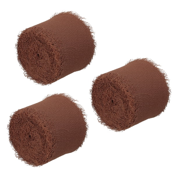Uxcell 1.5" x 5 Yard Fringe Chiffon Silk Ribbon 3 Rolls Handmade Frayed Ribbon, Dark Brown