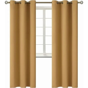 2 panels K68 gold color 100 % blackout thermal light blocking drapes for sliding patio window curtain top grommets noise reducing 37" wide X 63" length each panel