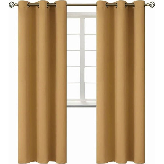 2 panels K68 gold color 100 % blackout thermal light blocking drapes for sliding patio window curtain top grommets noise reducing 37" wide X 63" length each panel