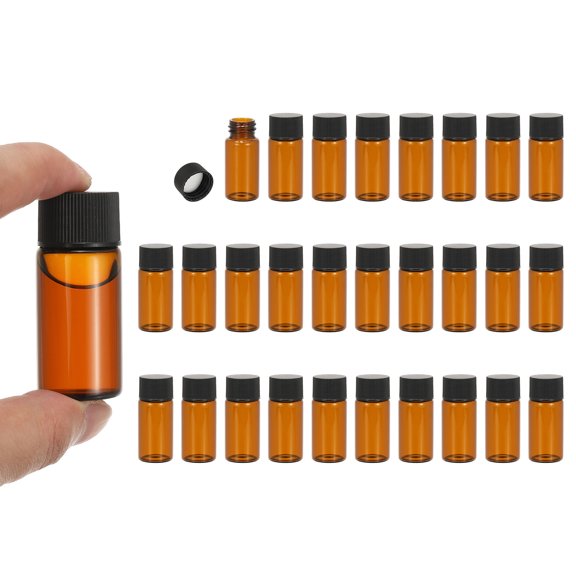 Uxcell 10ml Amber Glass Vials, 28 Pack Sample Vials with Screw Cap Reagent Media Bottle