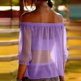 thumbnail image 5 of CYMMPU Women's Summer Solid Color Casual Off Shoulder Chiffon Blouse, Loose Lightweight Fashion Summer Top for Women Purple XL, 5 of 8