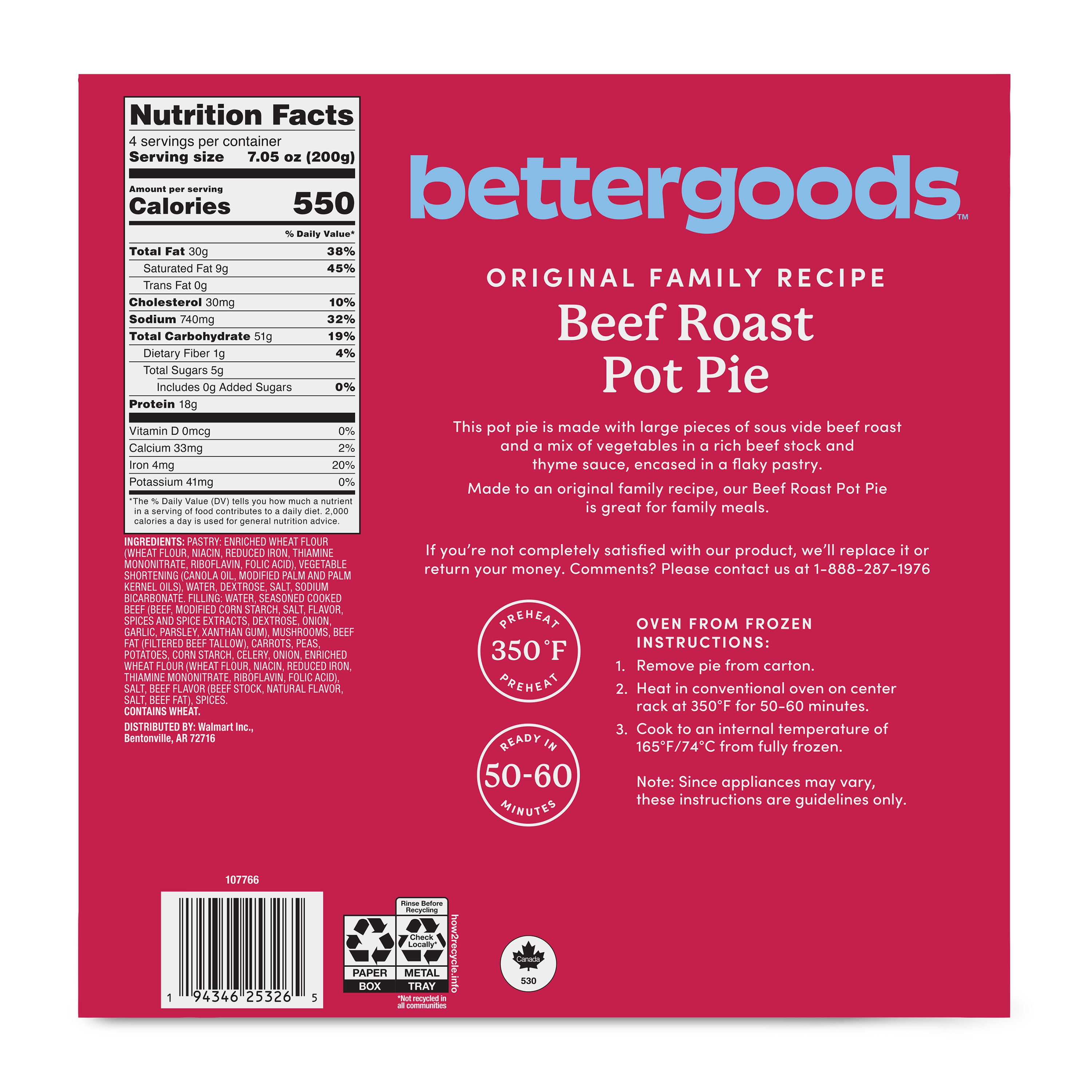 bettergoods Beef Pot Roast Pot Pie, 28 oz (Frozen)
