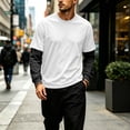 thumbnail image 2 of Dwelliawo Long Sleeve Shirts for Men Fashion Casual Colorblock Round Neck Drop Shoulder 2 in 1 Tee Trendy Top White M, 2 of 5