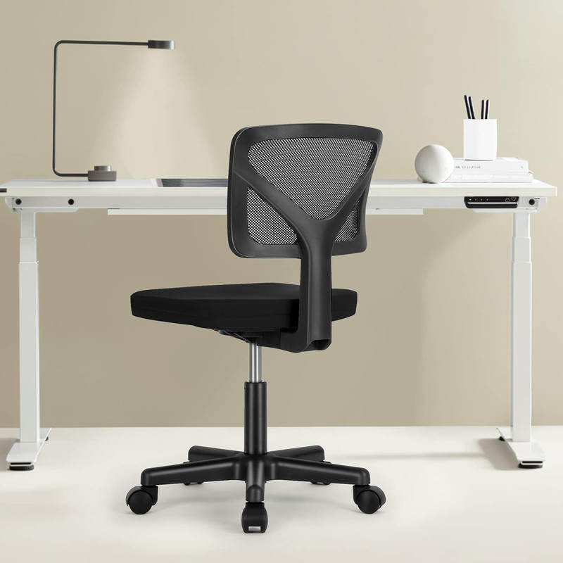 Beddle Armless Office Chairwith Lumbar Support, Low-Back Ergonomic Swivel Mesh Desk Chair, Comfortable Seat for Home Office or Study, Black