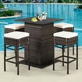 thumbnail image 5 of GVN 5 Pieces Patio Rattan Bar Table Stool Set Hidden Storage Shelf Cushioned-White, 5 of 10