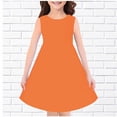 thumbnail image 4 of Girl's Summer Dress 4T 7-8Y Sleeveless A-Line Swing Midi Sundresses Comfy Cotton Kids Gift Cute Pretty Dresses, Orange, 5 Years, 4 of 4