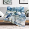thumbnail image 4 of Throw Blanket Watercolor Painting Blue Heron Beach Sea Wave Plush And Warm Fleece Blanket Vintage Blue Heron Oil Painting Flannel Blanket for Bed Sofa Couch for Adults Teens Kids 50"x60", 4 of 8