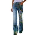 thumbnail image 3 of Flare Jeans for Women Plus Size Floral Prints High Waisted Stretch Bell Bottom Denim Trousers with Pockets Lightweight Y2k Streetwear, 3 of 4