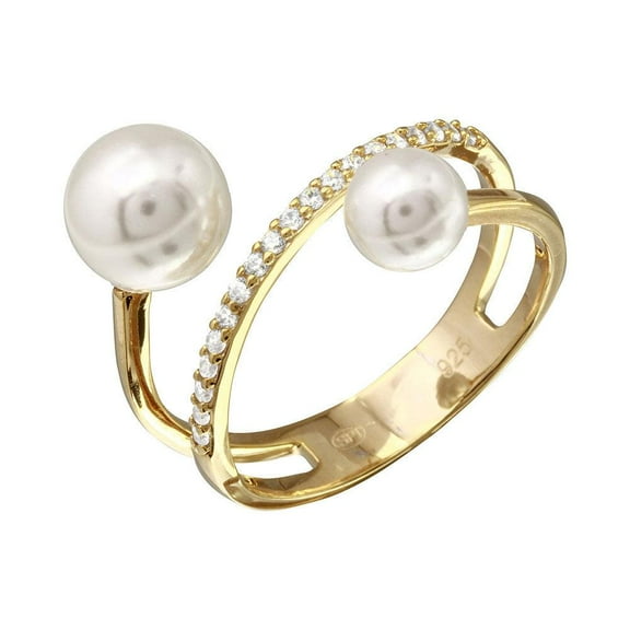 Gold Plated 925 Sterling Silver Simulated Pearl Ended Loop Ring Jewelry Female Male Unisex Size 8