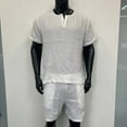 thumbnail image 3 of BinBiL Men's Casual 2 Piece Outfits Sets Short Sleeve Button Down Shirt Elastic Waist Shorts Summer Beach Short Set White XL(XL), 3 of 5