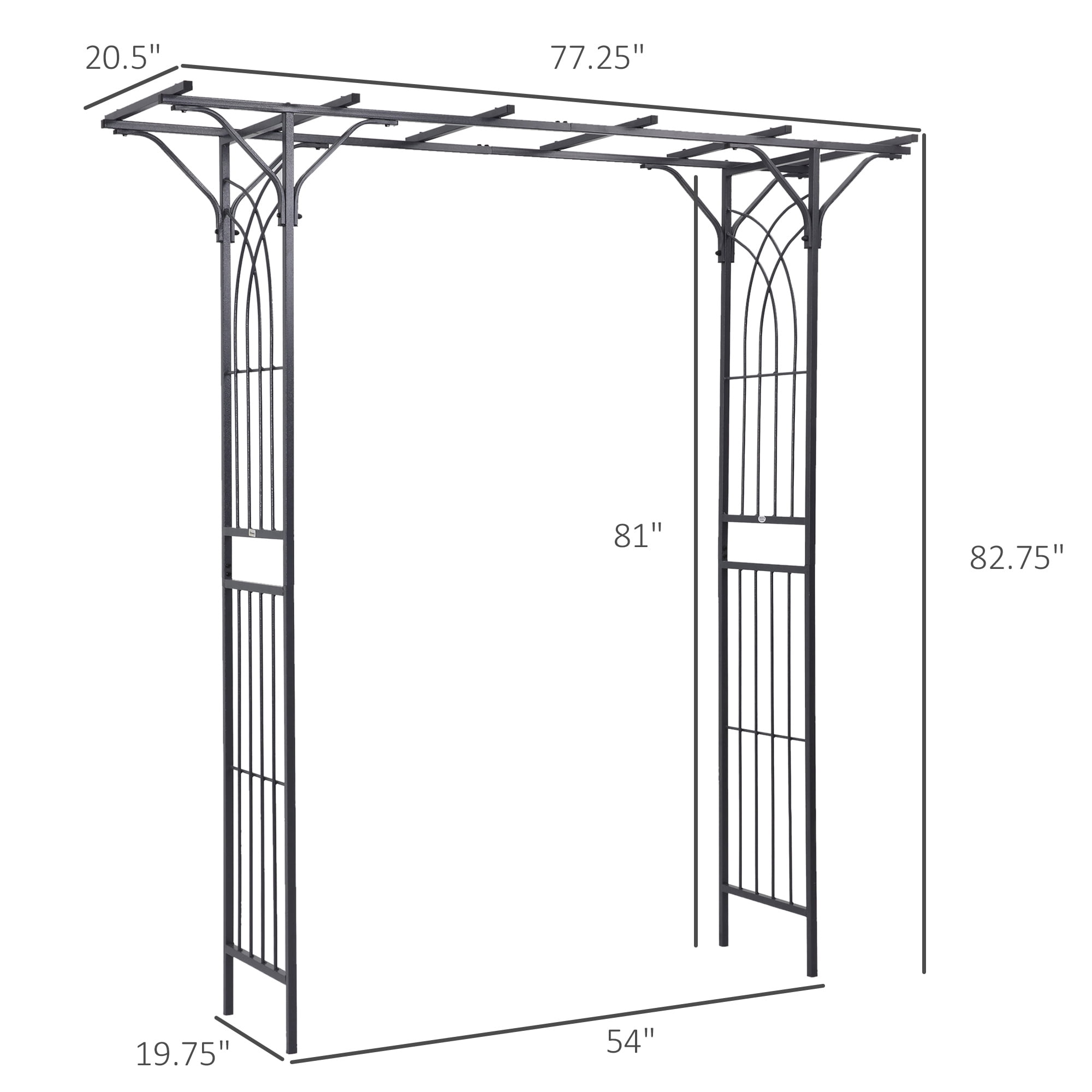 82" Decorative Metal Garden Trellis Arch with Durable Steel Tubing & Elegant Scrollwork, Perfect for Weddings