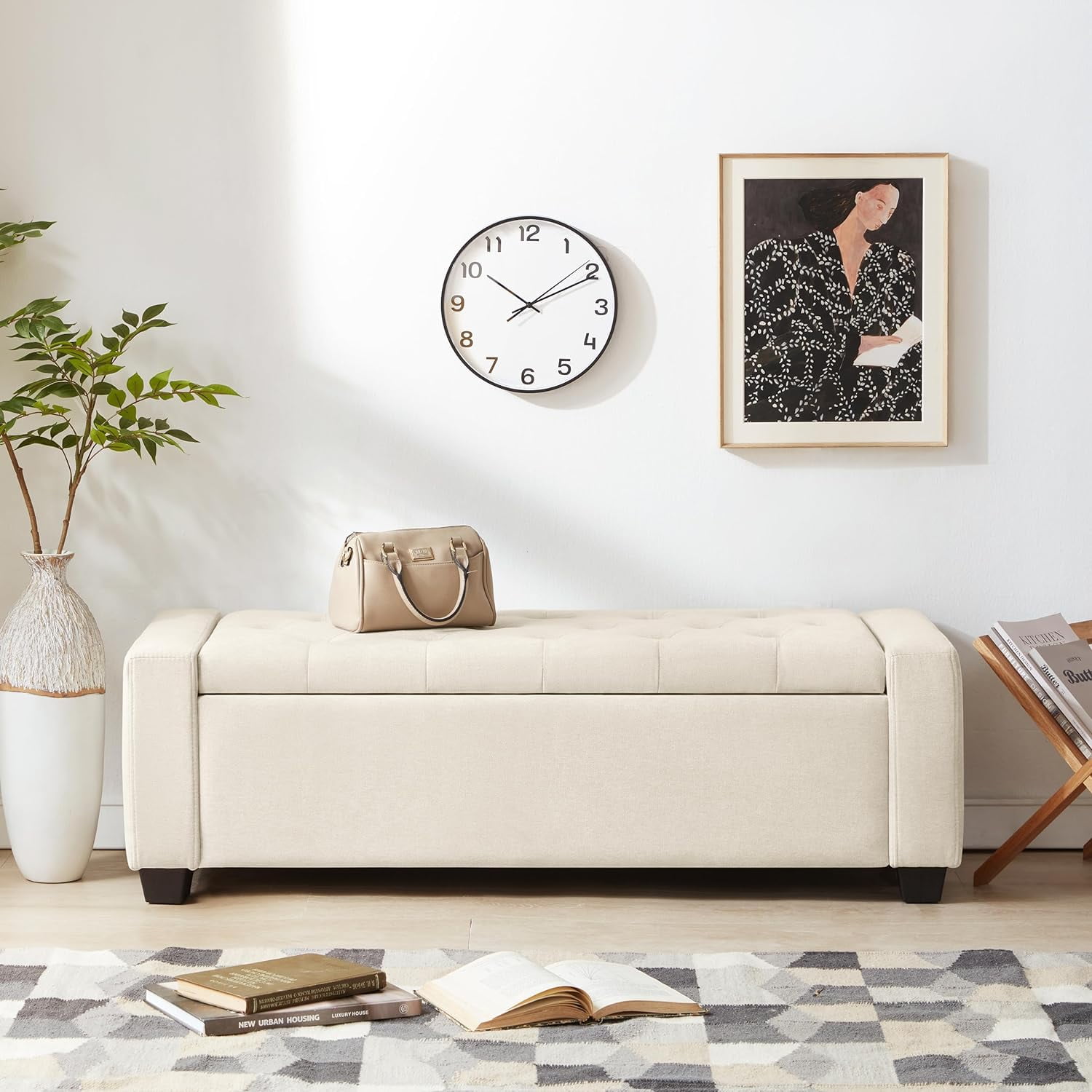 Weture Storage Ottoman Bench with Tufted, Safety Hinge & Upholstered Storage, 330 lb Limit, Beige
