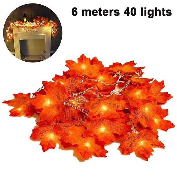 Cadena de luces Luz de hoja de arce Decoraciones de iluminación colgantes centelleantes Compatible con jardín interior al aire libre Fiesta de Navidad de Acción de Gracias de Halloween